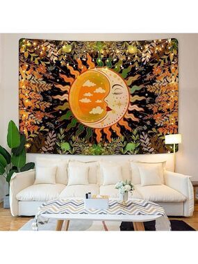 Psychedelic Moon Stars Garden Flower Tapestry Mandala Living Room Bedroom Dorm